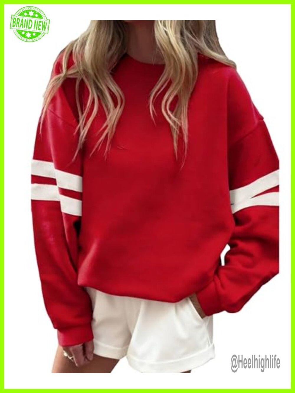 Varsity Striped Drop Shoulder Crewneck Sweatshirt Oversized Pullover